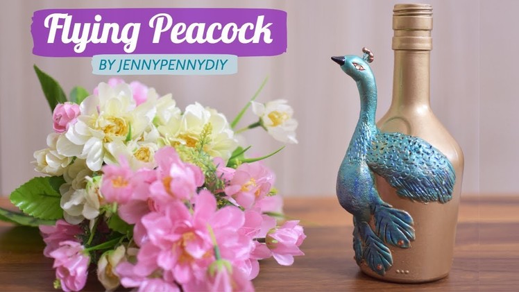 Peacock mural art|best out of waste|peacock craft|bottle decorating ideas|antique crafts|diy vase