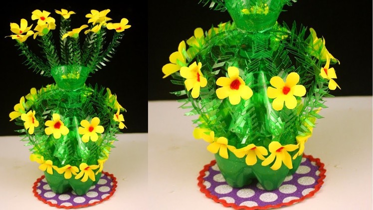 Plastic Bottle Paper Craft Flower Vase - Creative Ways to Reuse Plastic Bottle best out of waste