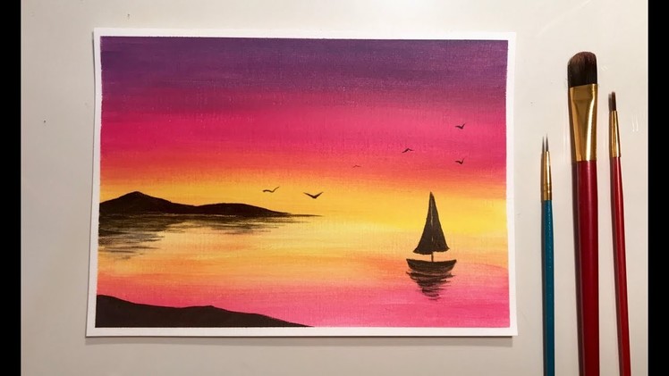 Simple Acrylic Sunset For Beginners