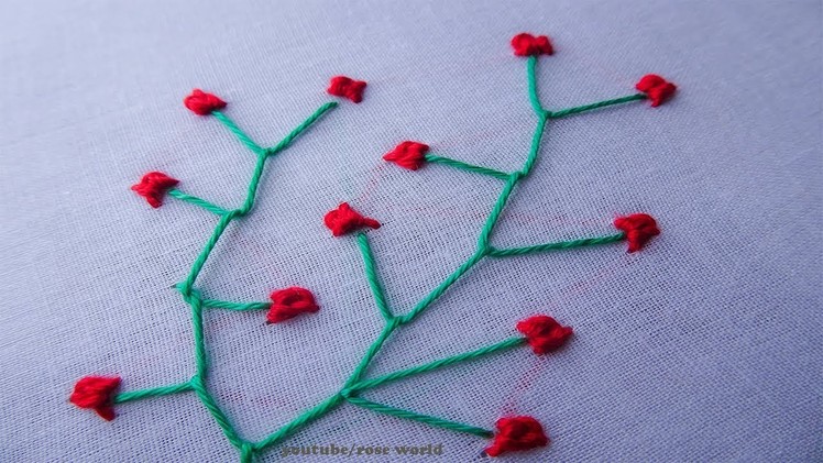 Basic Hand Embroidery Part - 44 | Flaying Stitch Tree Branch and small knot flower