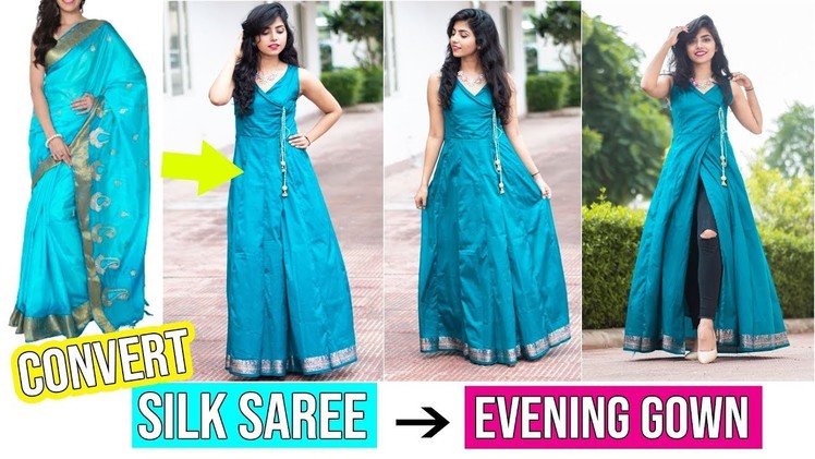 Convert Old सिल्क साड़ी  Into Evening Gown.Jacket Dress| Reuse Old Silk Sarees