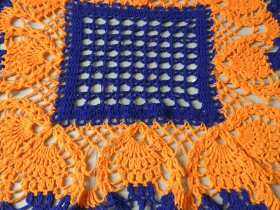 Crochet big square tablemat pine apple doily.in marathi.English subtitles चौरंगावरचा रूमाल.प्रकार 23