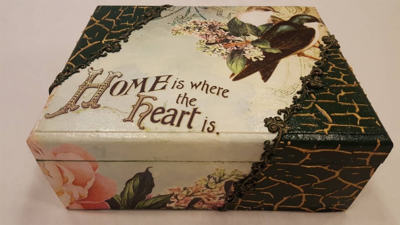 Decoupage box-Green box with rice paper