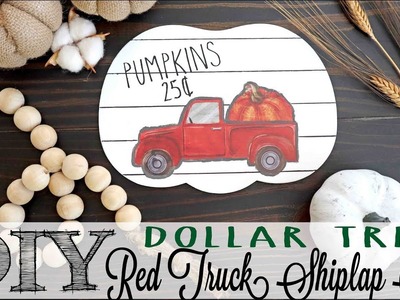 DIY Dollar Tree Red Truck Shiplap Sign