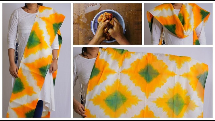 DIY Latest Tri Color Dupatta Tie & Dye | టై అండ్ డై | Tie&Dye for Dupattas, Bedsheets, Curtains