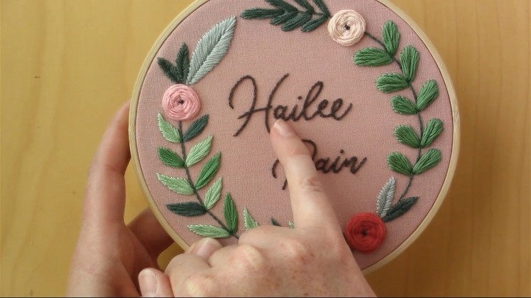 Floral Name Embroidery Hoop - Video 8, Stem Stitch Letters