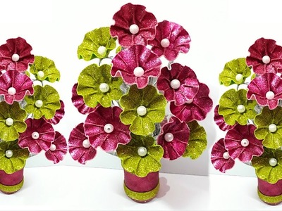 Guldasta.flower vase from plastic bottle & glitter sheet at home | DIY Foam Flower Guldasta