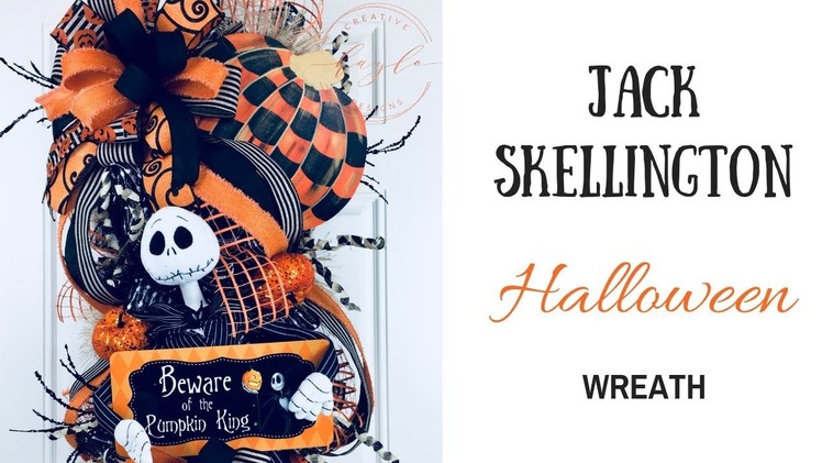 Halloween Deco Mesh Wreath [Jack Skellington] Using Pouf, Curl and Ruffle Techniques