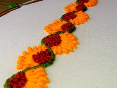 Hand Embroidery : brazilian lazy stitch |sunflower border design.