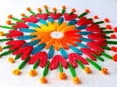 Hand Embroidery Design: lazy daisy stitch for Cushion Cover.