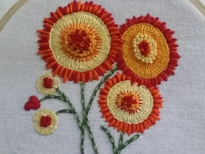 Hand embroidery design of flowers with multiple stitches