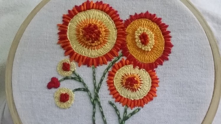 Hand embroidery design of flowers with multiple stitches