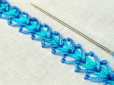 Hand Embroidery :Double  Heavy Chain Stitch | border design # 74.