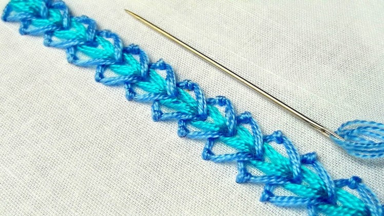 Hand Embroidery :Double  Heavy Chain Stitch | border design # 74.