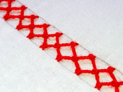 Hand Embroidery : Knotted Diamond Stitch | border design # 72