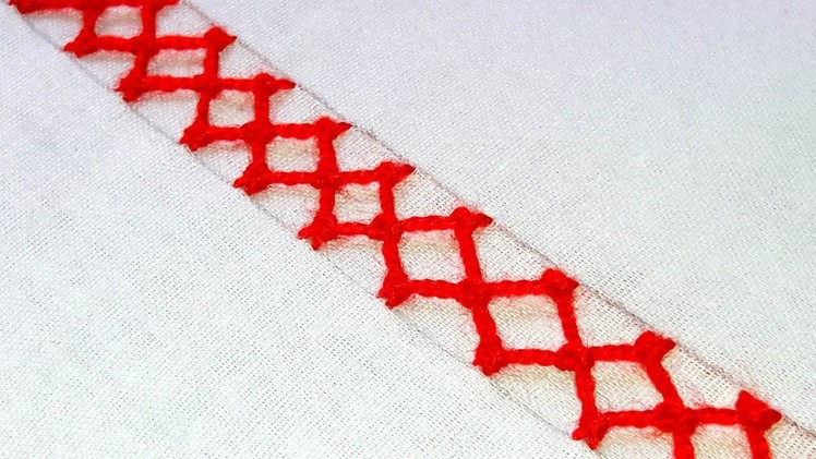 Hand Embroidery : Knotted Diamond Stitch | border design # 72