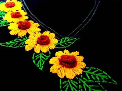 Hand embroidery : Neck design for dresses.