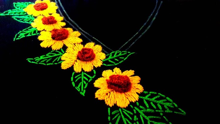 Hand embroidery : Neck design for dresses.