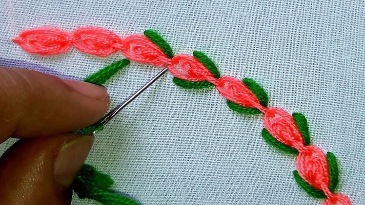 Hand Embroidery : Oyster Stitch |  border design # 76.
