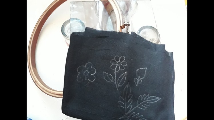 Hand embroidery pattern on black fabric | How to Tracing art on black fabric