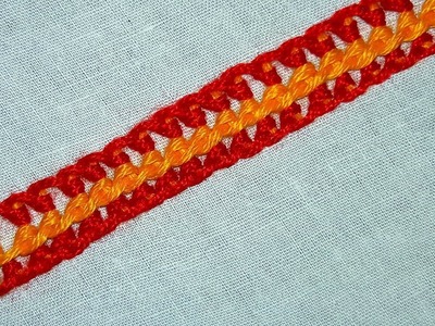 Hand Embroidery :Raised Buttonhole Band stitch steps-3