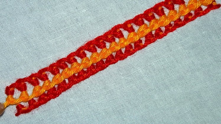 Hand Embroidery :Raised Buttonhole Band stitch steps-3