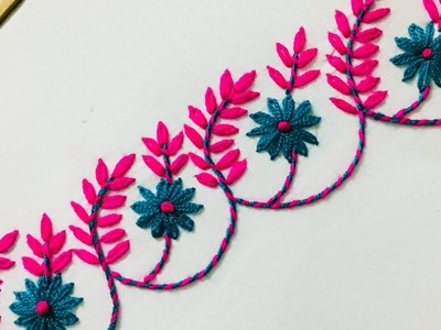 Hand Embroideryl lazy daisy stitch l border design embroidery l