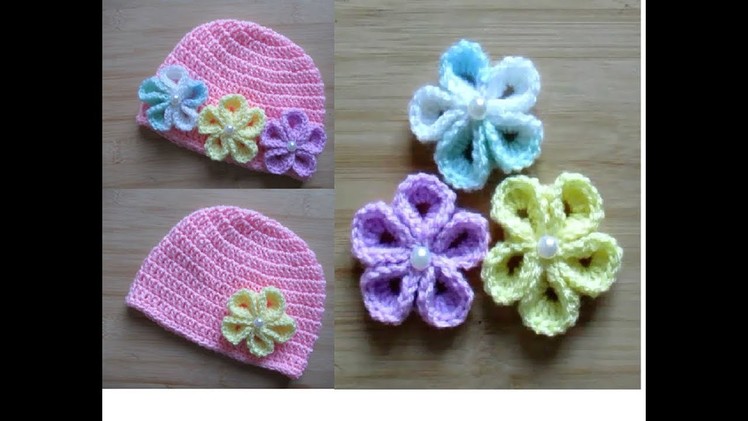 How to crochet Flower for basic baby hat - Happy Crochet Club