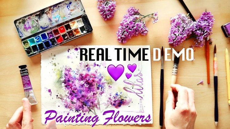 Lilac Real Time Watercolor. How to Paint Flowers! ????