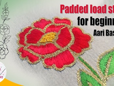 Padded load stitch | Aari work for beginners | Flower filling stitch | Aari basic stitch-6