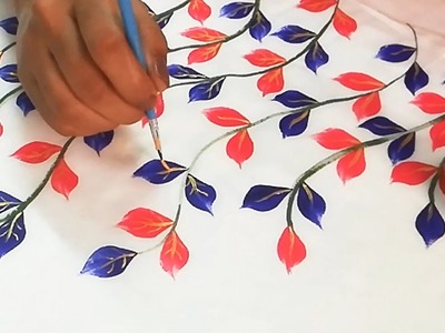 Simple and Beautiful Leaves. Leaf Design | Easy Fabric Painting for Beginners | Designer Kurti
