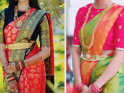 Trendy High Neck Blouses for Brides || High Neck Blouse Designs for Silk Sarees