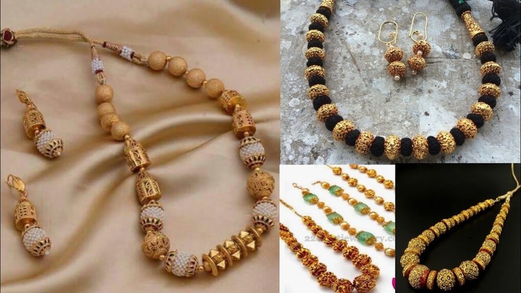 Beautiful gold beaded necklace set design ideas.south Indian necklace set design ideas