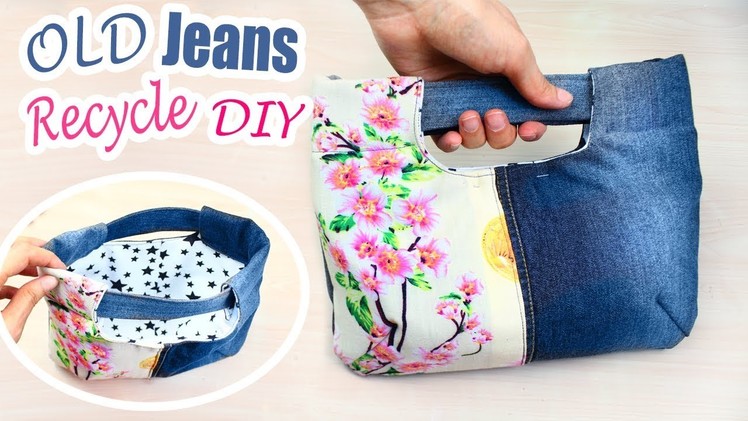 DIY PURSE BAG FROM OLD JEANS. Jeans Recycle Creative Idea 2018