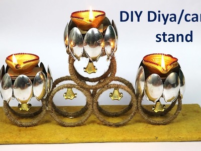 Diya stand making from waste bangle || waste bangle reuse || best out of waste  | DIY candle stand