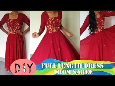 Dress From Old Saree in 10 mins | Convert Saree into Long Maxi Dress | MashDIYzone