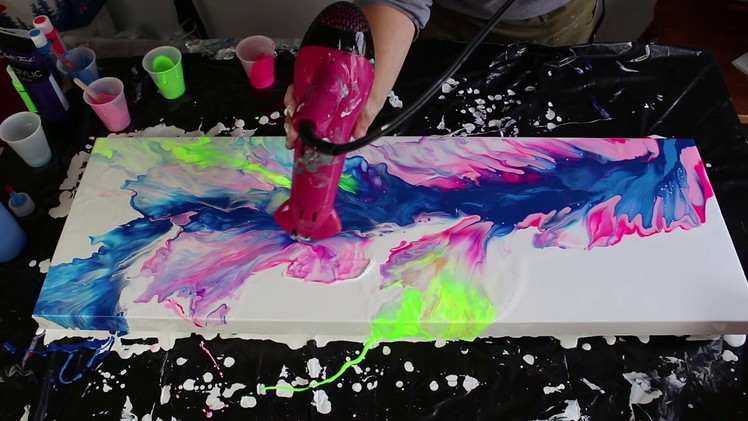 Fluid Painting With a Hair Dryer | Neon Colors
