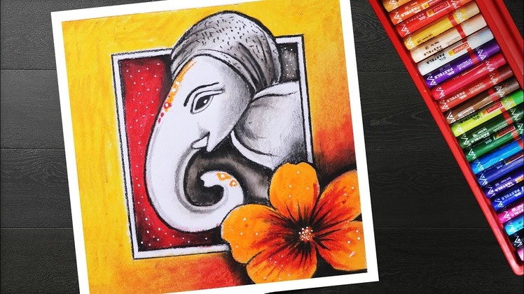 How to draw Lord Ganpati Ganesha drawing on Ganesh chaturthi with oil pastels