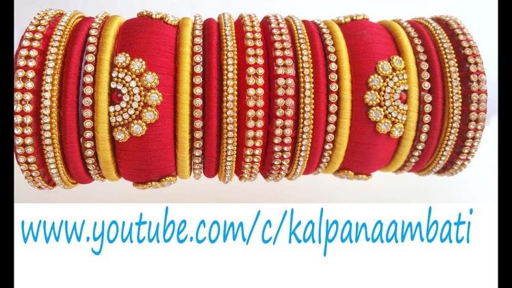 How to make Designer Silk Thread Bangles set at Home. Bridal Bangles set with kundans