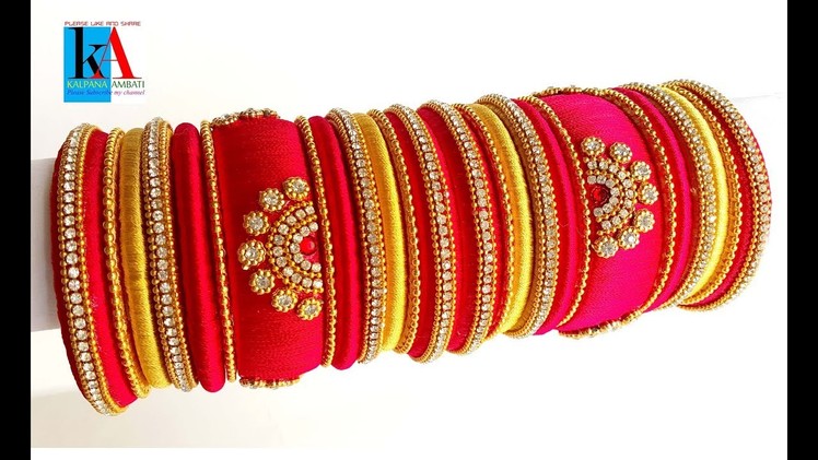 Making of silk thread bangles || red color bridal bangles set with fancy design tutorial
