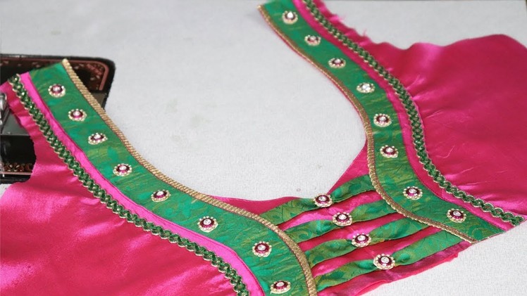 Paithani Saree Blouse neck design cutting and Stitching at Home 2018 || Ladies fashion Blouse
