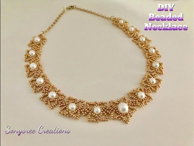 Pearly Seed Bead Necklace.DIY Beaded Necklace. How to make beaded Necklace ????