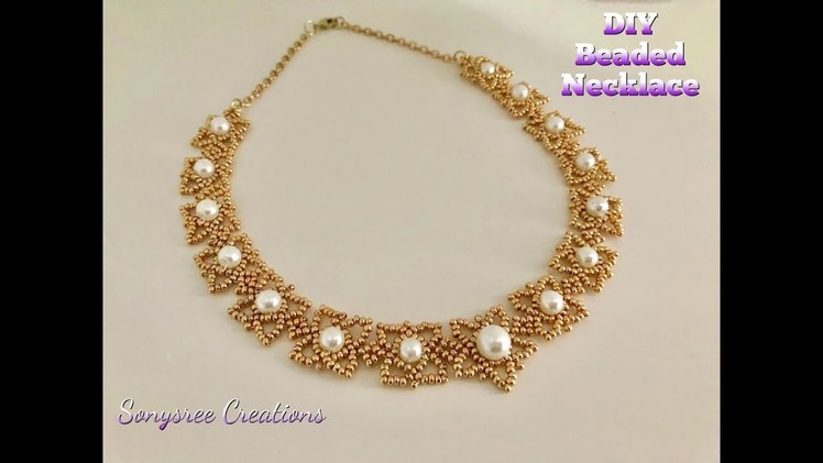 Pearly Seed Bead Necklace.DIY Beaded Necklace. How to make beaded Necklace ????