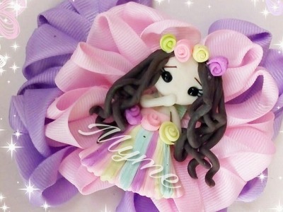 Princess bow- Канзаши - laço de fita- moño- cintillo- hairclip