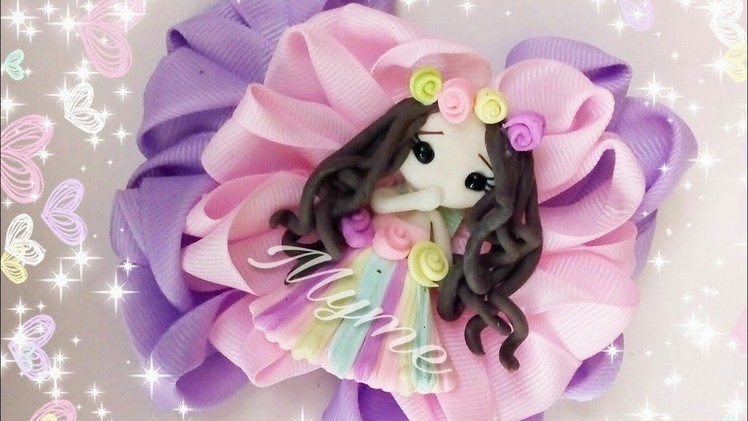 Princess bow- Канзаши - laço de fita- moño- cintillo- hairclip
