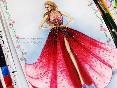 Red Ombre Fashion Dress Illustration Painting for Beginners