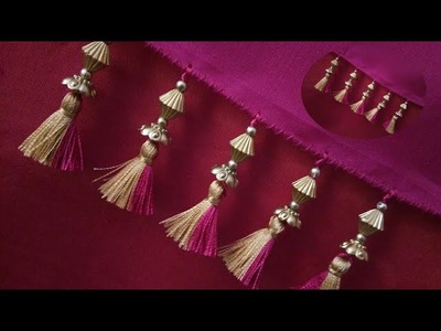 Silk Saree kuchu.Saree tessals making vedio.Beaded saree kuchu design 13