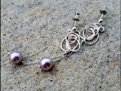 Sophistication - Silver Wire wrapped Pearl drop post earrings