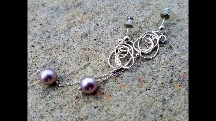 Sophistication - Silver Wire wrapped Pearl drop post earrings