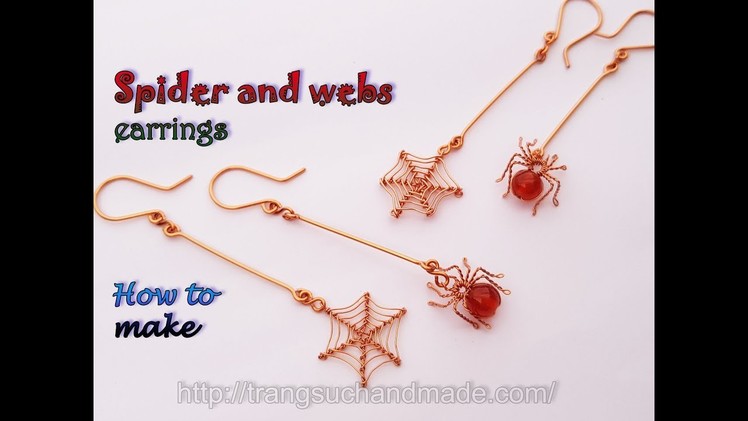 Spider and spider webs earrings - Ideas for Halloween jewelry from copper wire 418